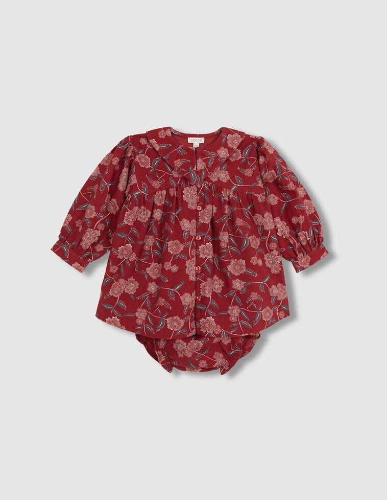 Robe grenat à imprimé fleurs et grand col