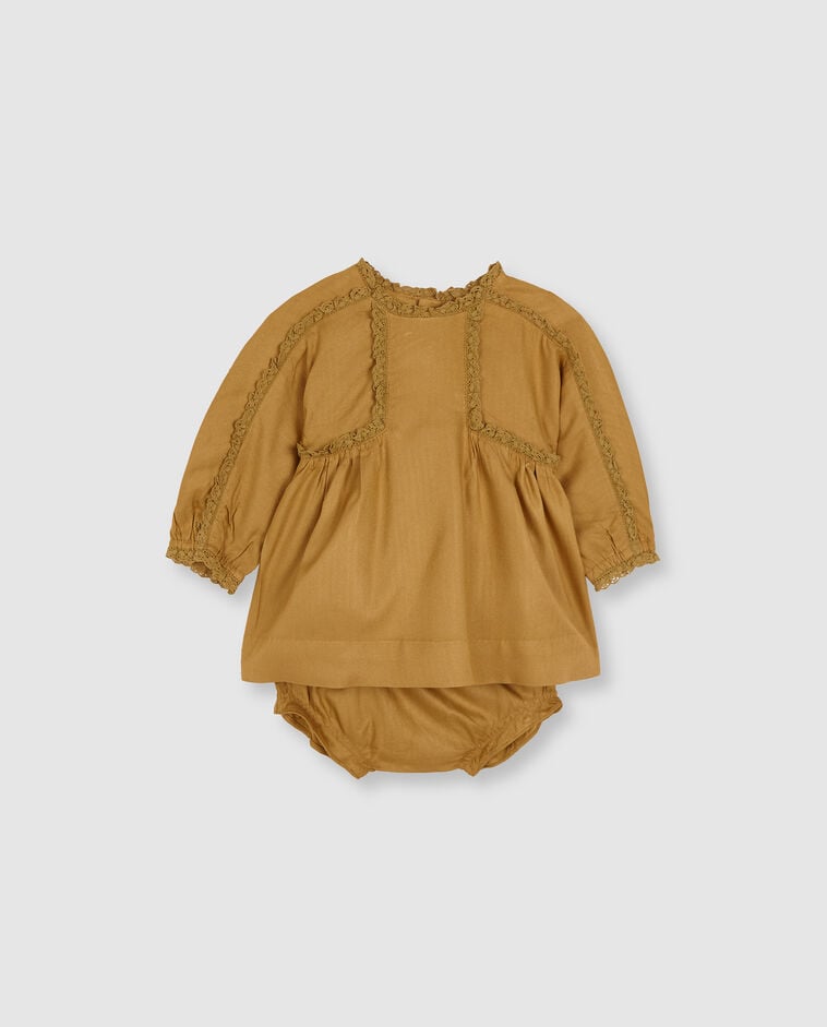Vestito giallo con spalline ricamate 