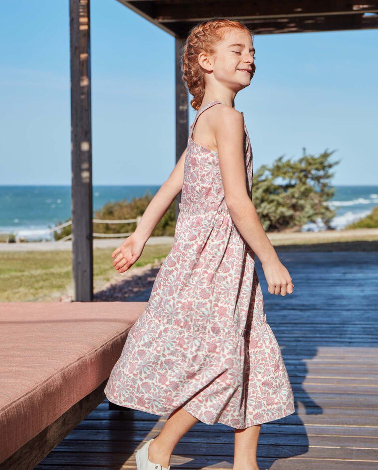 Midi-Kleid mit indischem Blumenmuster in Hellbeige