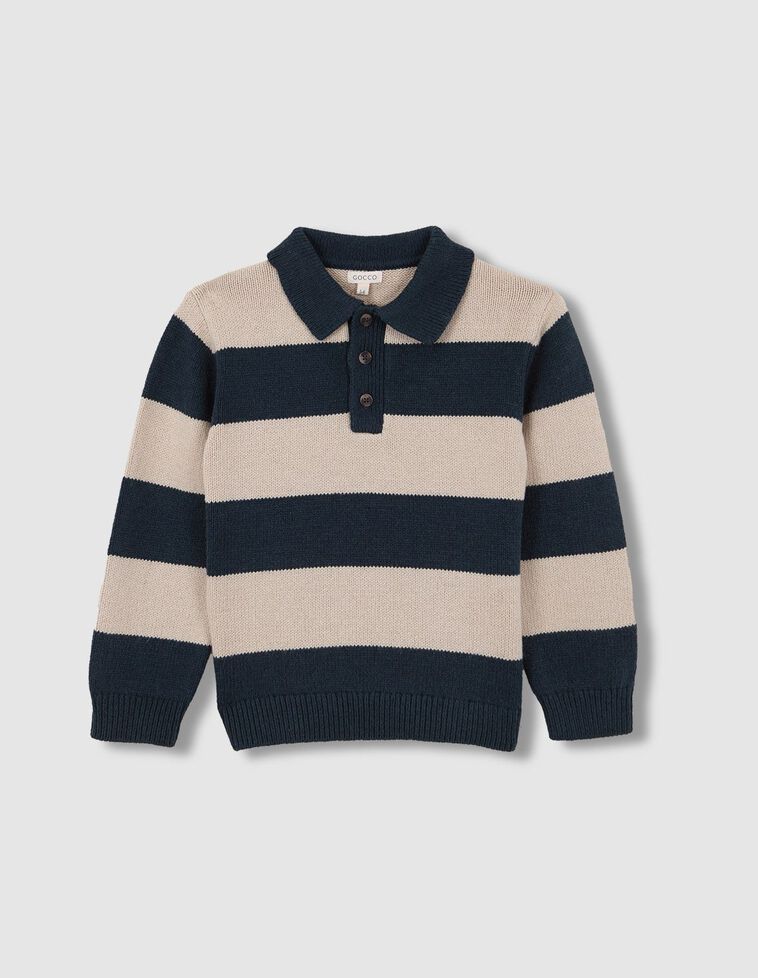 Camisola polo listrada com lã verde
