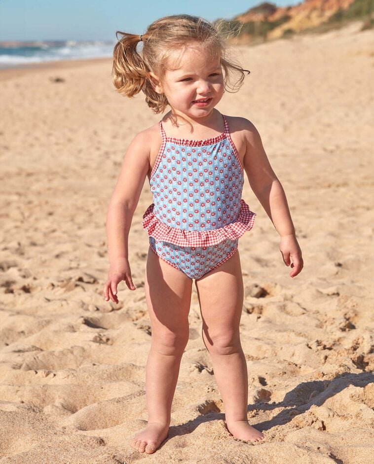 Maillot de bain &agrave; double imprim&eacute; bleu clair