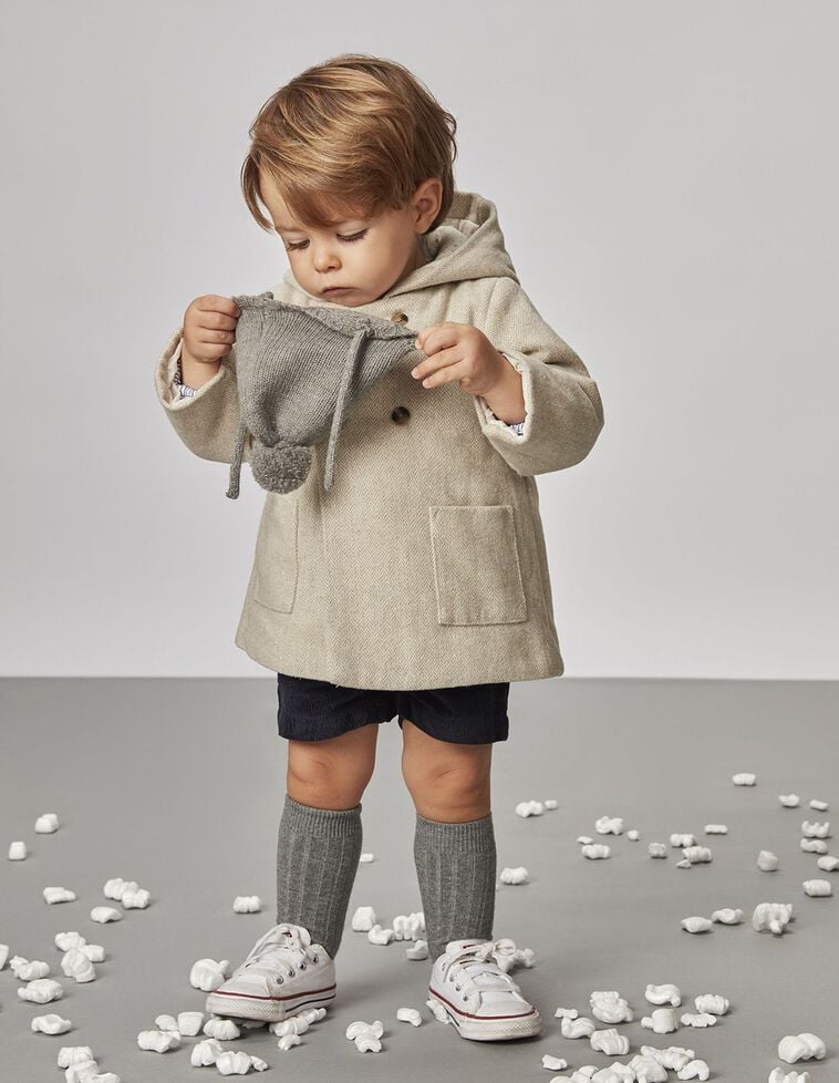 Bonnet Avec Pompon Gris Moyen M&eacute;lang&eacute;