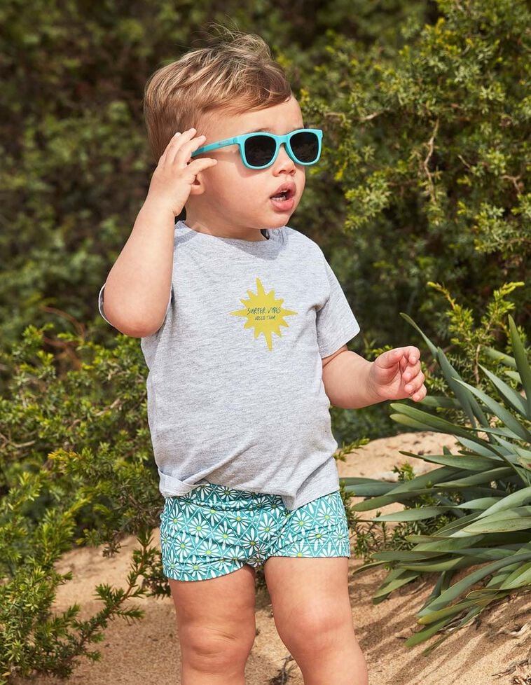 Maillot de bain bleu clair imprimé fleur géométrique
