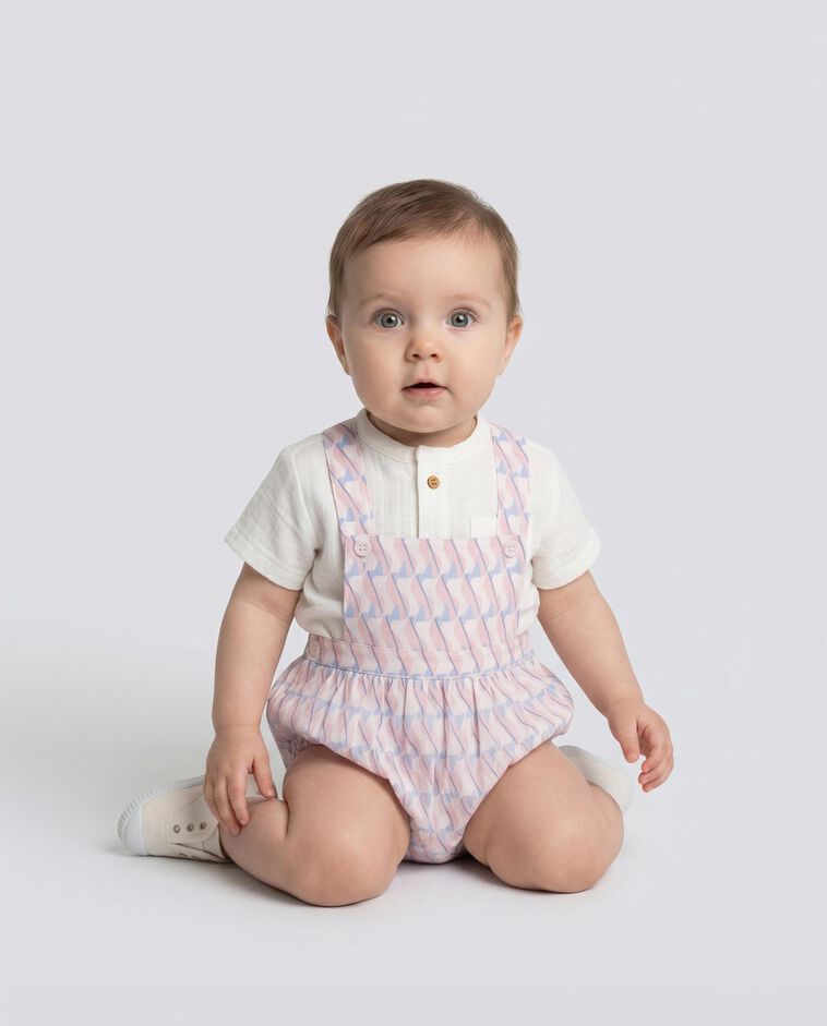 Barboteuse imprim&eacute; g&eacute;om&eacute;trique rose