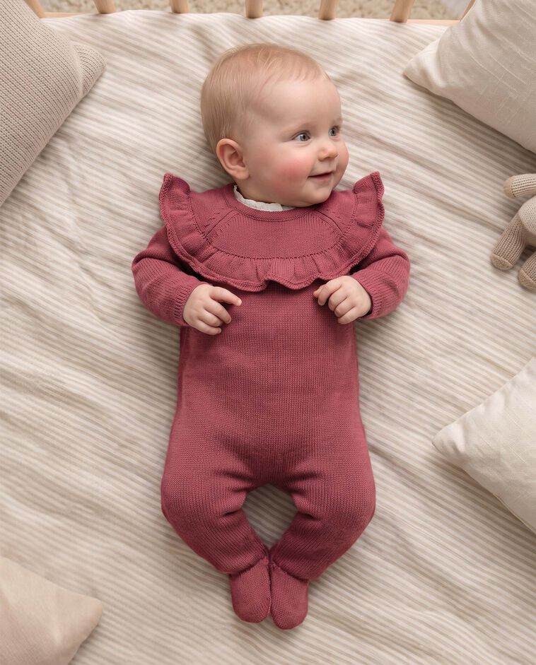 Combinaison nouveau-n&eacute; en maille rose
