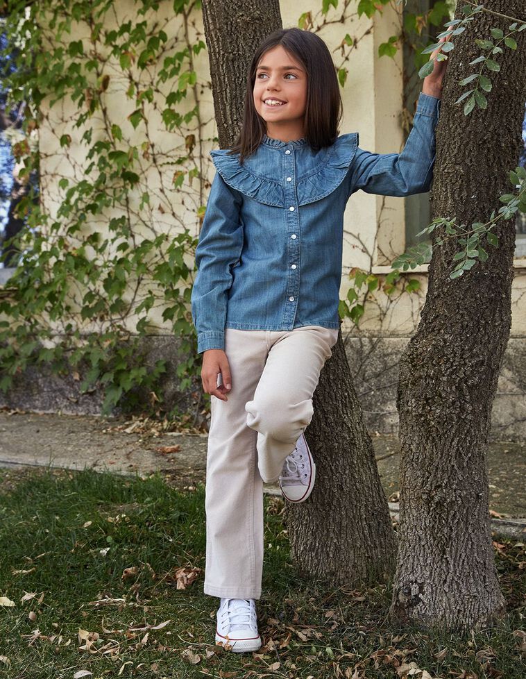Pantaloni In Corduroy Mini Svasatura Sabbia