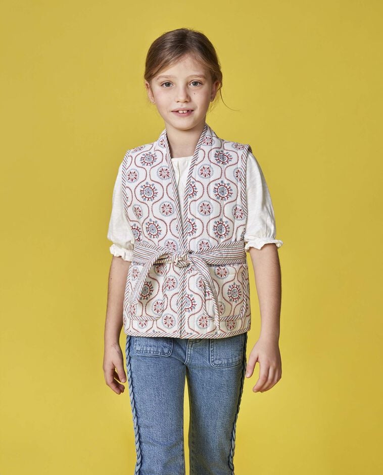 Colete acolchoado estampado revers&iacute;vel branco/a