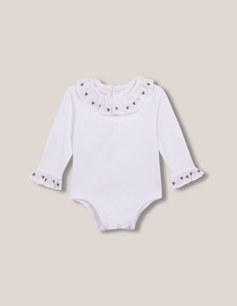 Body à manches longues avec broderies blanches