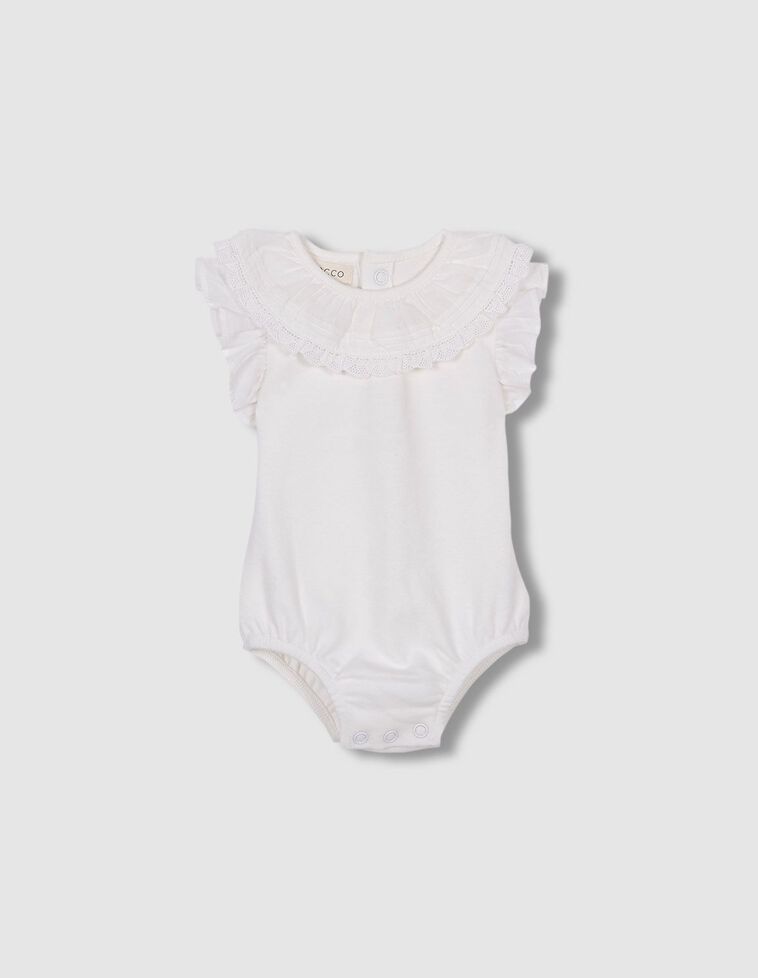 Body con scollo particolare color bianco sporco.