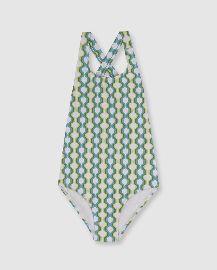 Maillot de bain imprim&eacute; g&eacute;om&eacute;trique bleu-vert