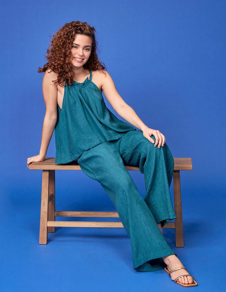 Blusa com padrão de halter  verde petróleo