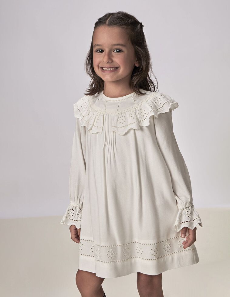 Vestito Con Ricami Bianco Sporco