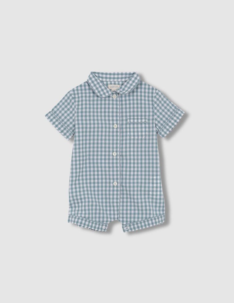 Pijama curto com padrão de xadrez vichy  turquesa