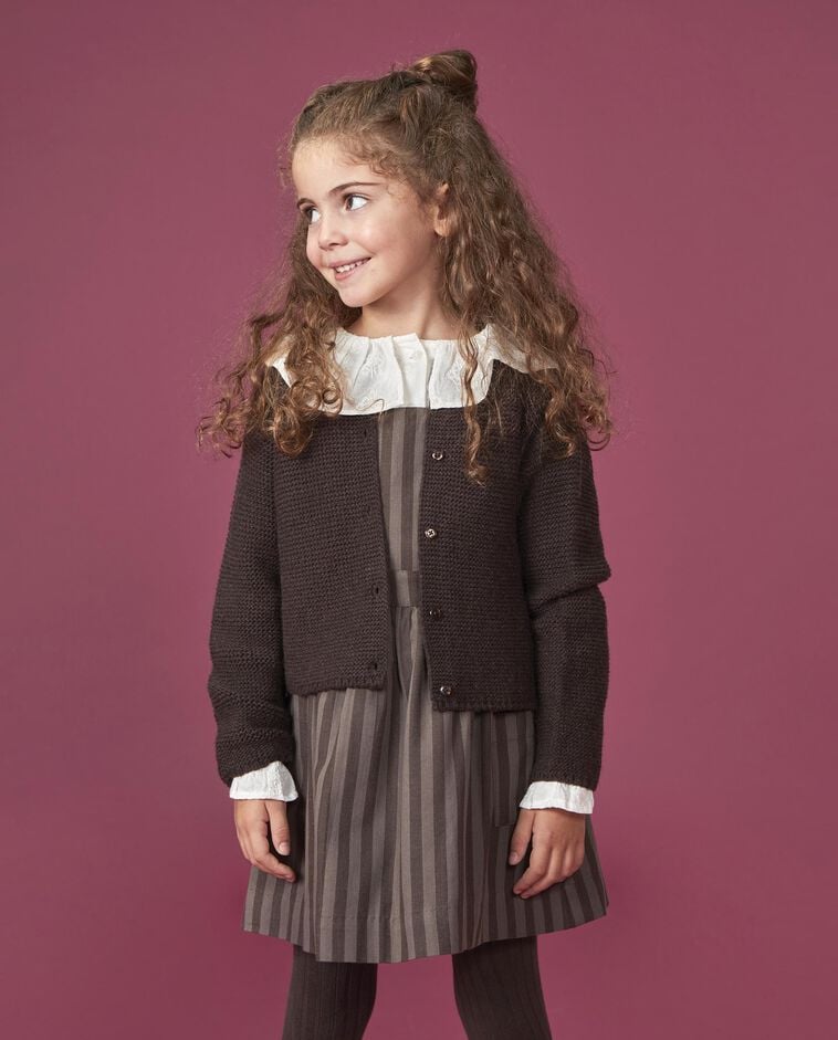 Cardigan en maille point bobo marron fille