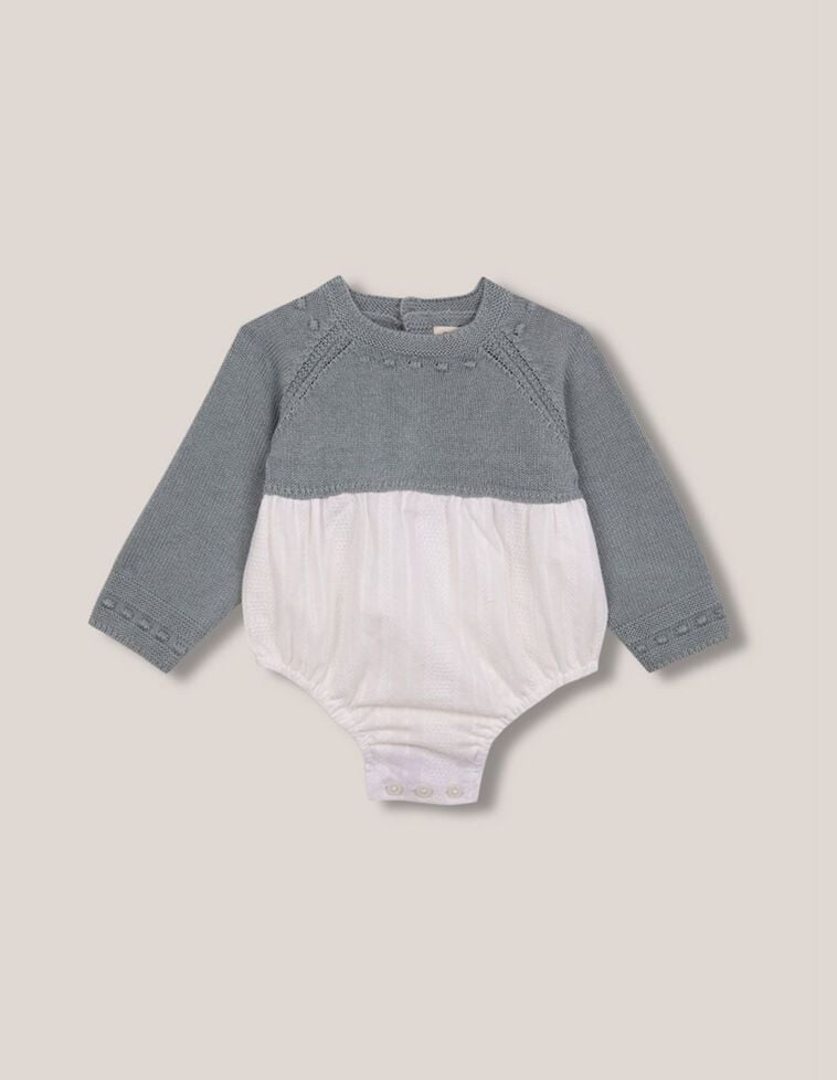 Barboteuse combinée en tricot avec laine et dobby vert