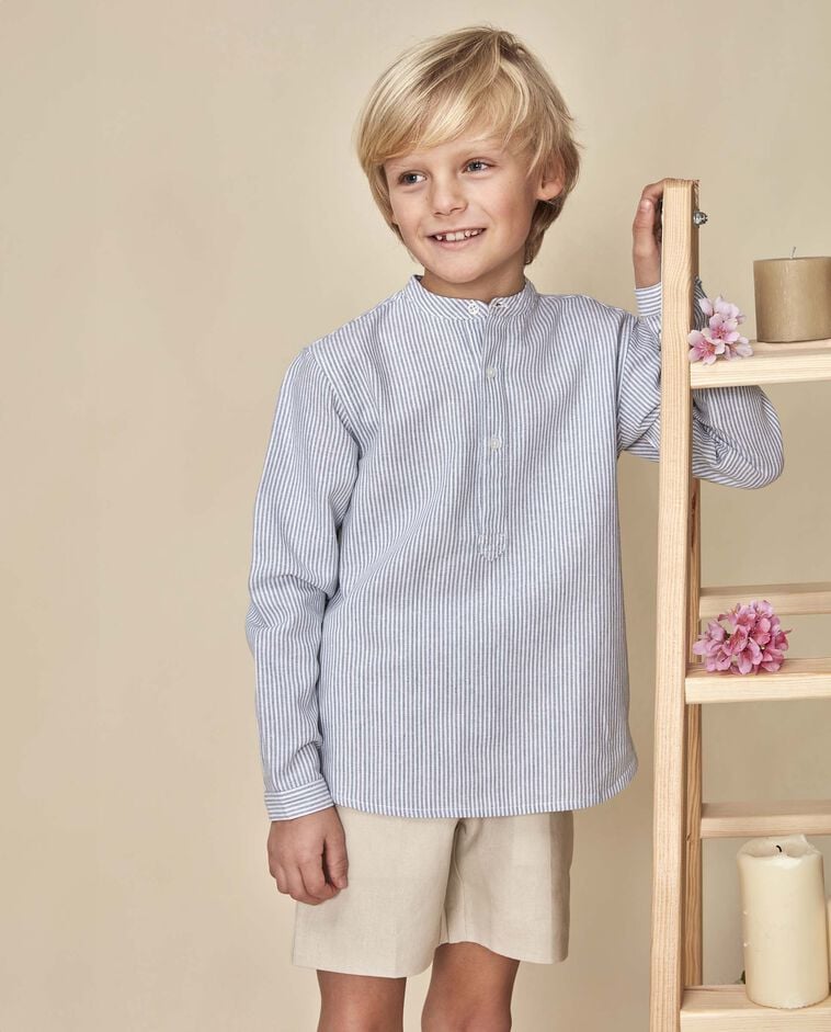 Chemise en lin &agrave; rayures grises