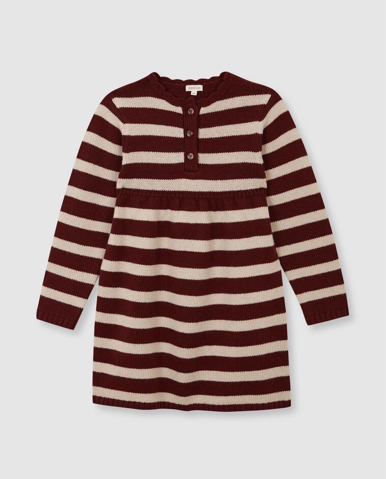 Robe polo rouge en maille &agrave; rayures fille