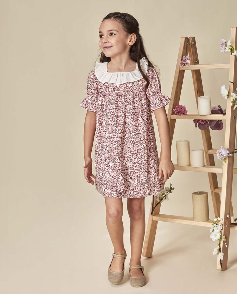 Vestido de linho estampado rosa