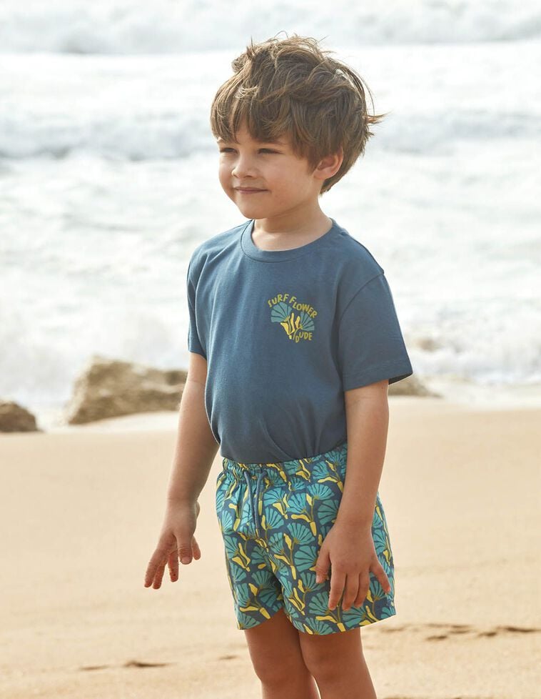T-shirt bleu fleur de surf manches courtes