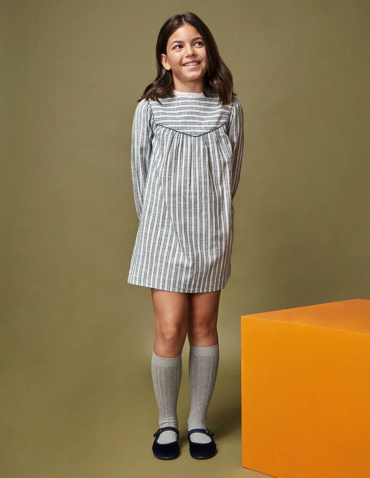 Langärmliges Kleid mit Streifen, in Petrolgrün