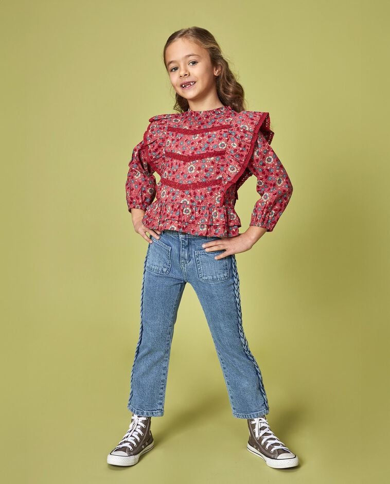 Camisa estampada de flores  com fitas coral