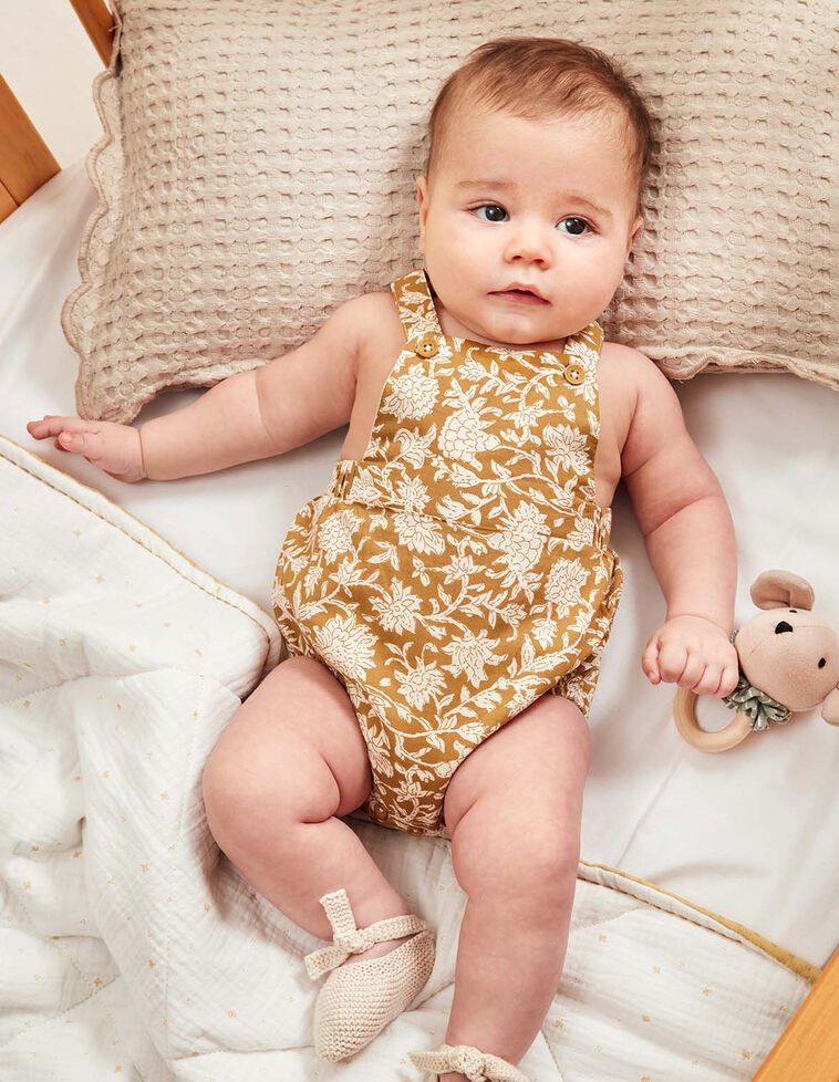 Babygrow sem pernas estampado flor india amarelo