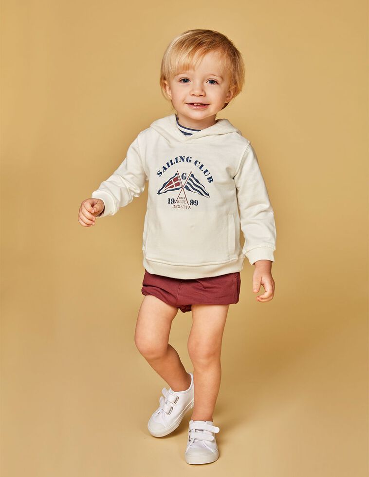 Sweat-shirt com capuz e estampado  esbranquiçada