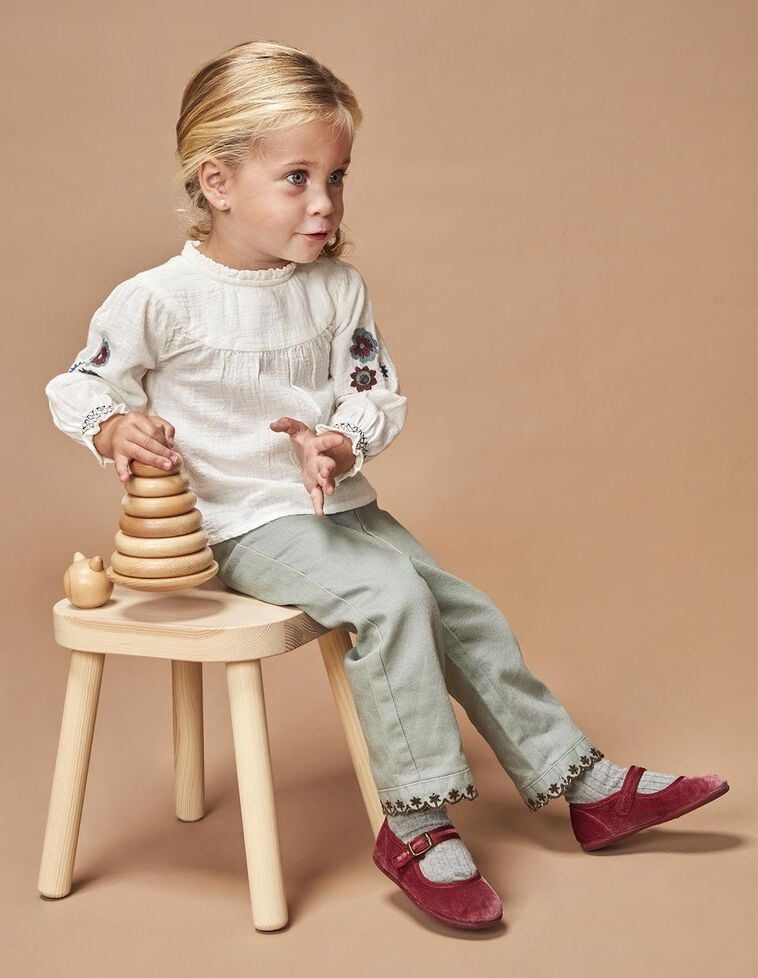 Pantalon brodé vert