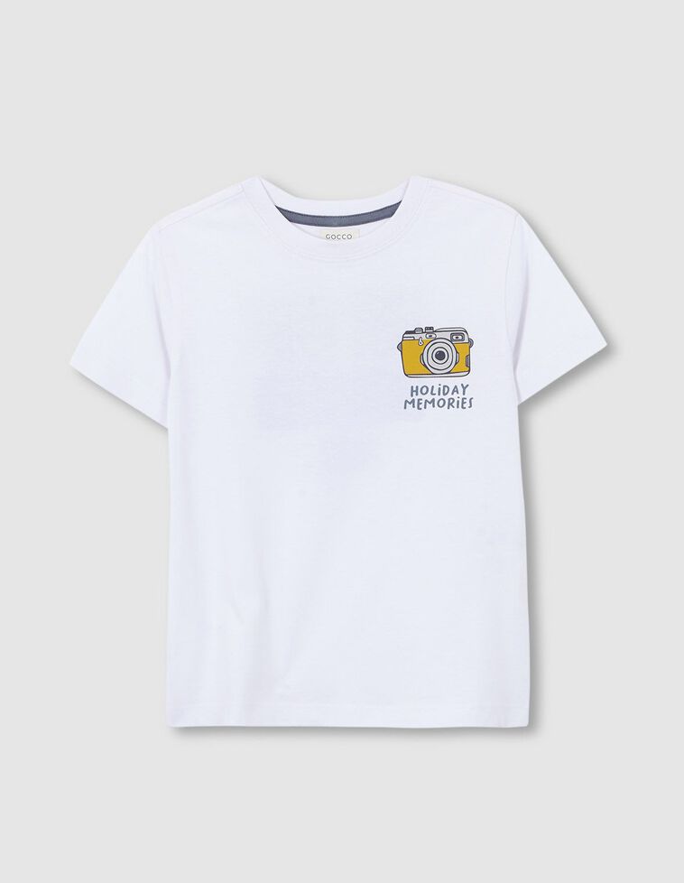 T-shirt com estampado de máquinas fotográficas  branca 