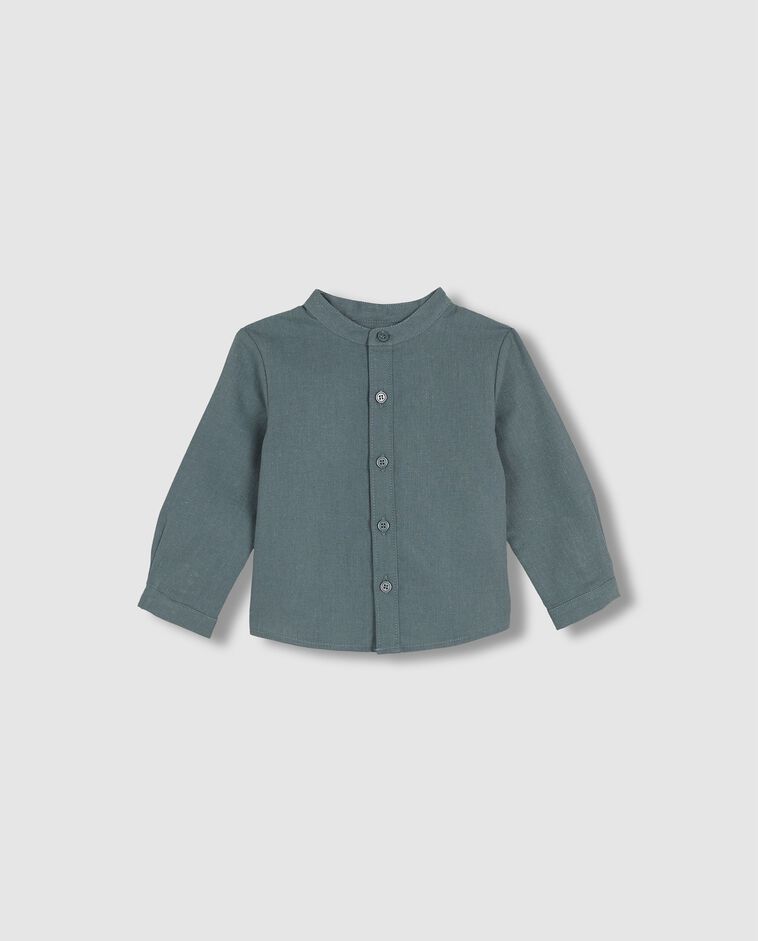 Chemise en lin col mao verte