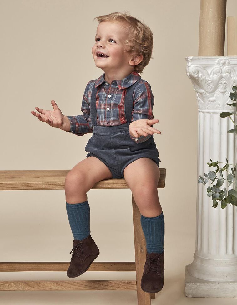 Camisa xadrez tartan azul claro