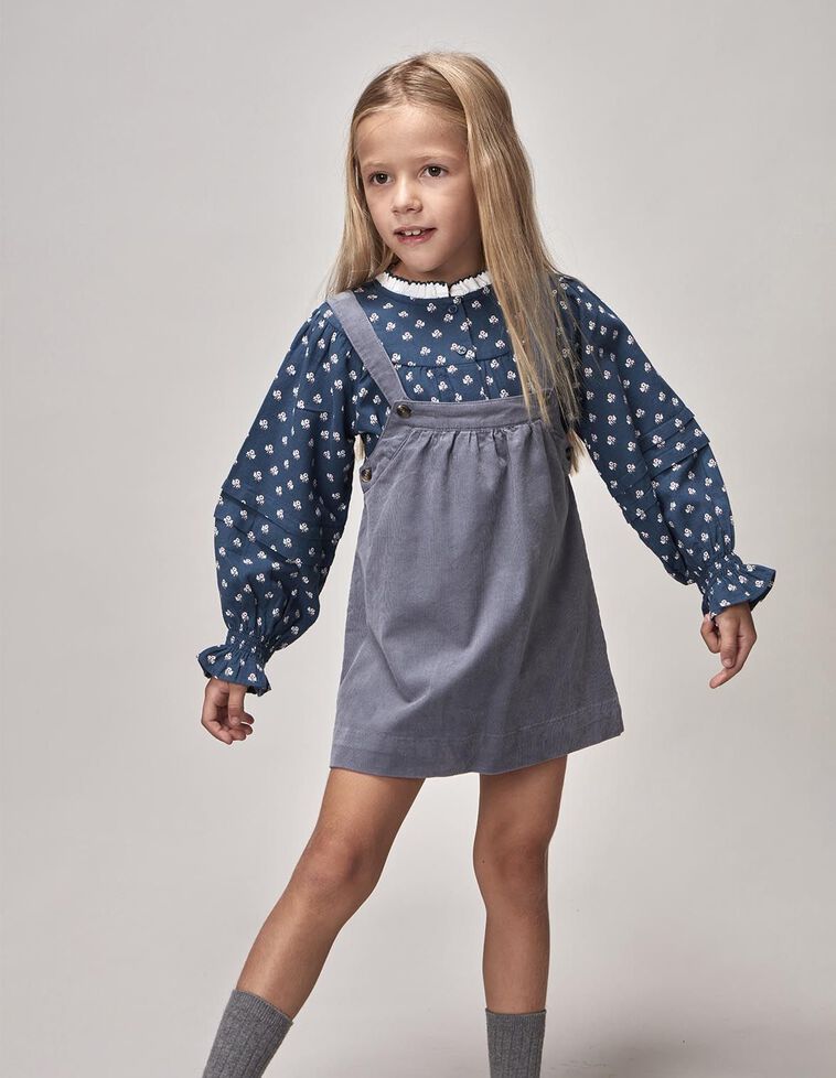 Blouse à manches longues imprimée fleurs bleues