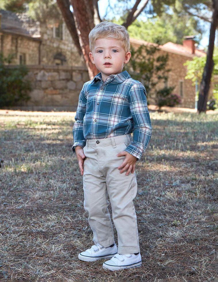 Chemise body grise à carreaux col bébé