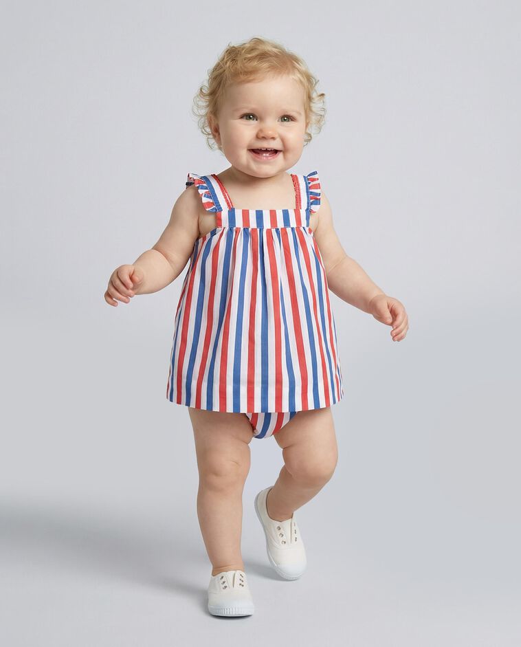 Vestido branco de riscas