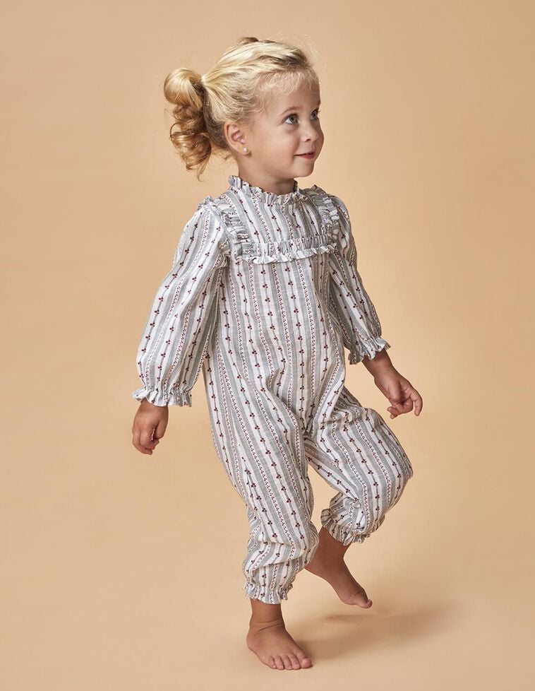 Pyjama imprimé rayures et fleurs blanc