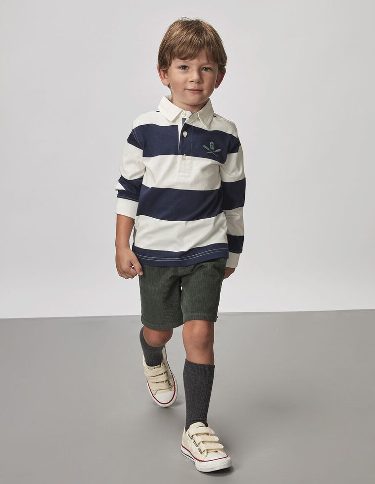 Polo Righe Blu Con Toppa In Verde Scuro Blu Marino