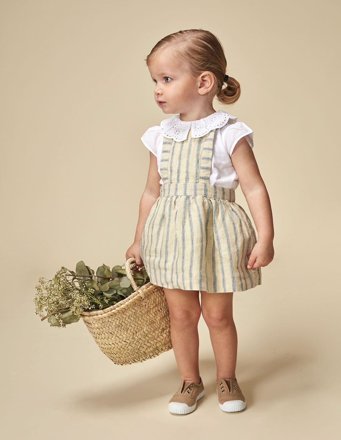 Robe salopette a rayures beige pour bebe fille Gocco