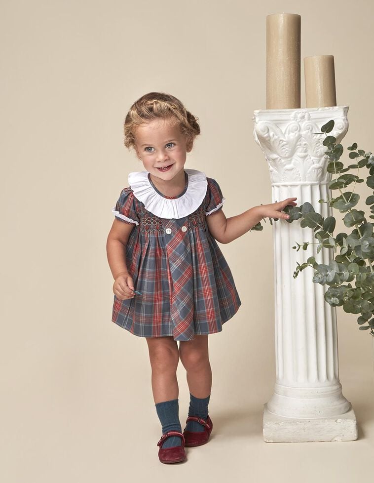 Vestido xadrez escocês com fralda azul claro