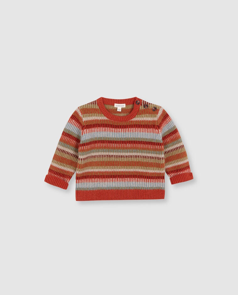 Camisola laranja com motivos jacquard e canelado beb&eacute;