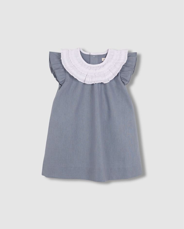 Robe en lin &agrave; col contrastant gris