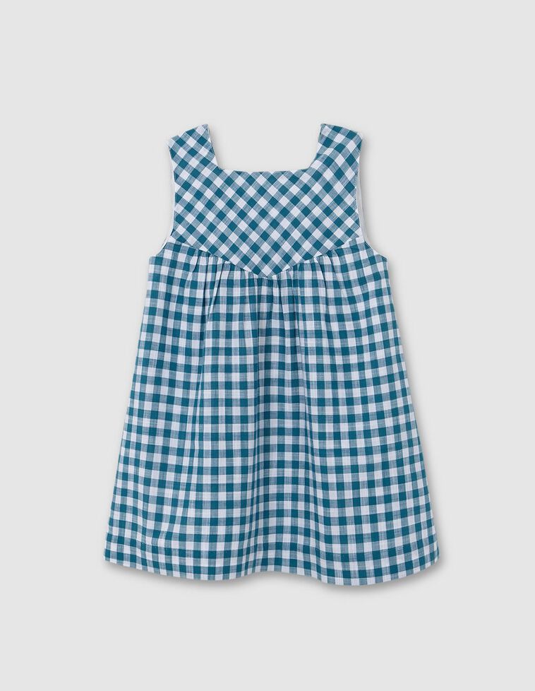 Vestido com padrão de xadrez vichy  verde petróleo