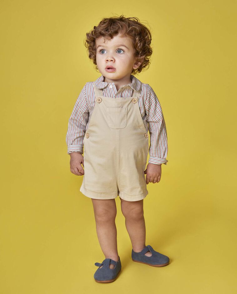 Salopette corta in twill color pietra