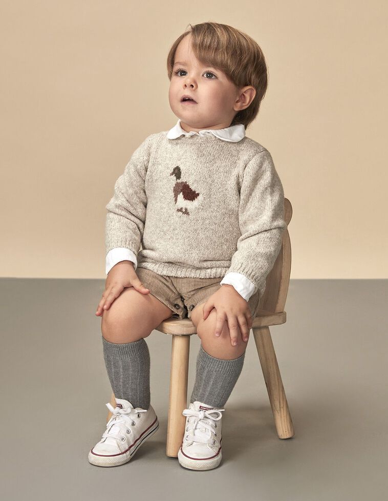 Maglione Intarsio Papero Marrone Chiaro Melange