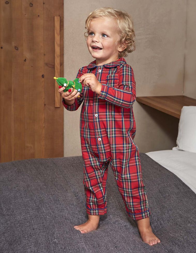 Pyjama de Noël à carreaux tartan avec bordure contrastée rouge