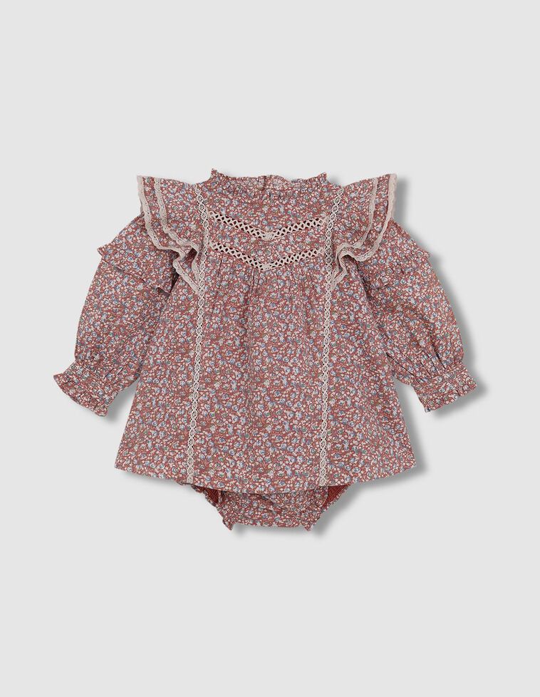 Robe imprimé fleuri et bandes brodées grenat