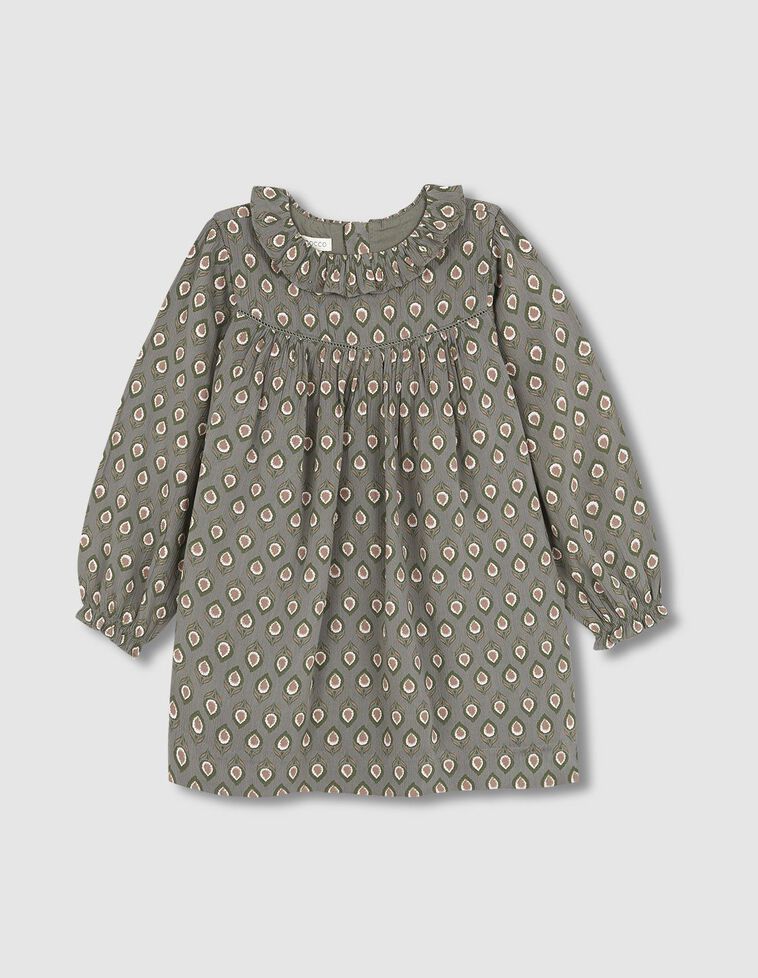 Vestito stampato con colletto a balze