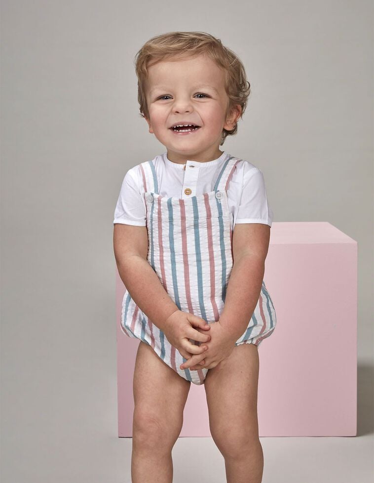 Babygrow sem pernas de riscas de alças azul claro