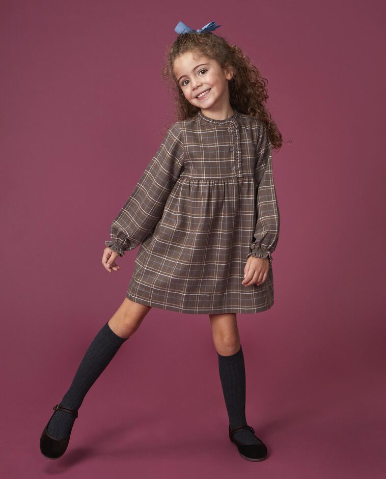 Vestido cinzento de xadrez pr&iacute;ncipe de Gales menina