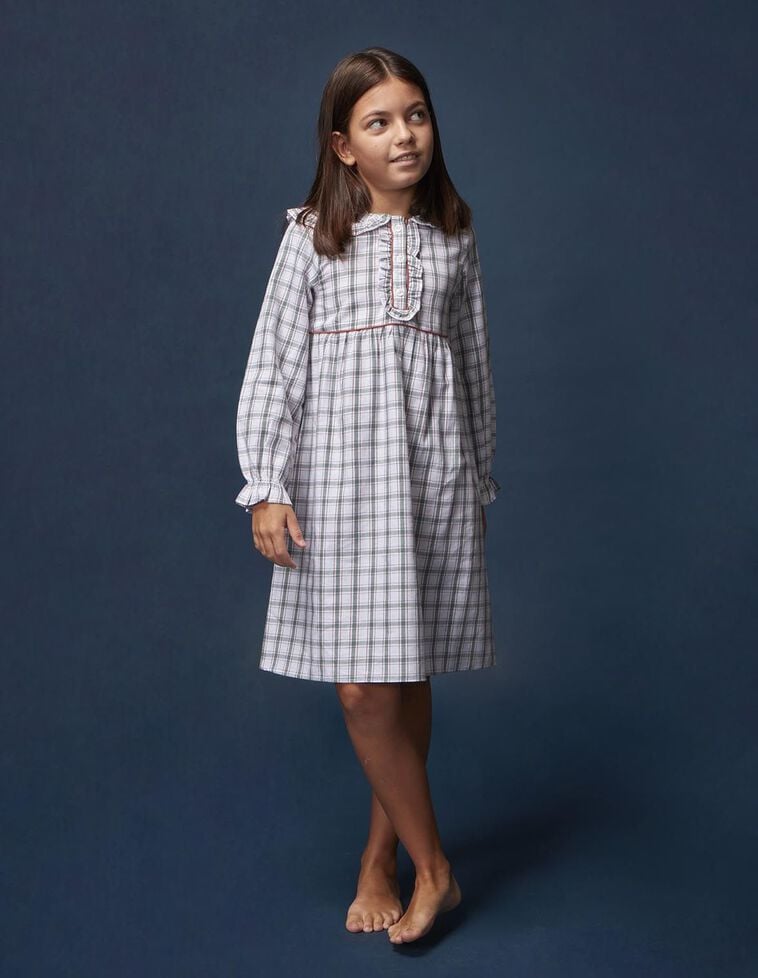 Chemise de nuit à carreaux avec liseré contrasté vert