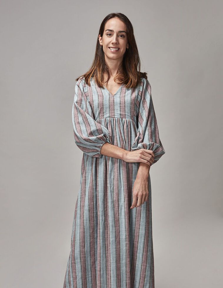 Vestito Lungo A Righe Multicolor Rosa Scuro